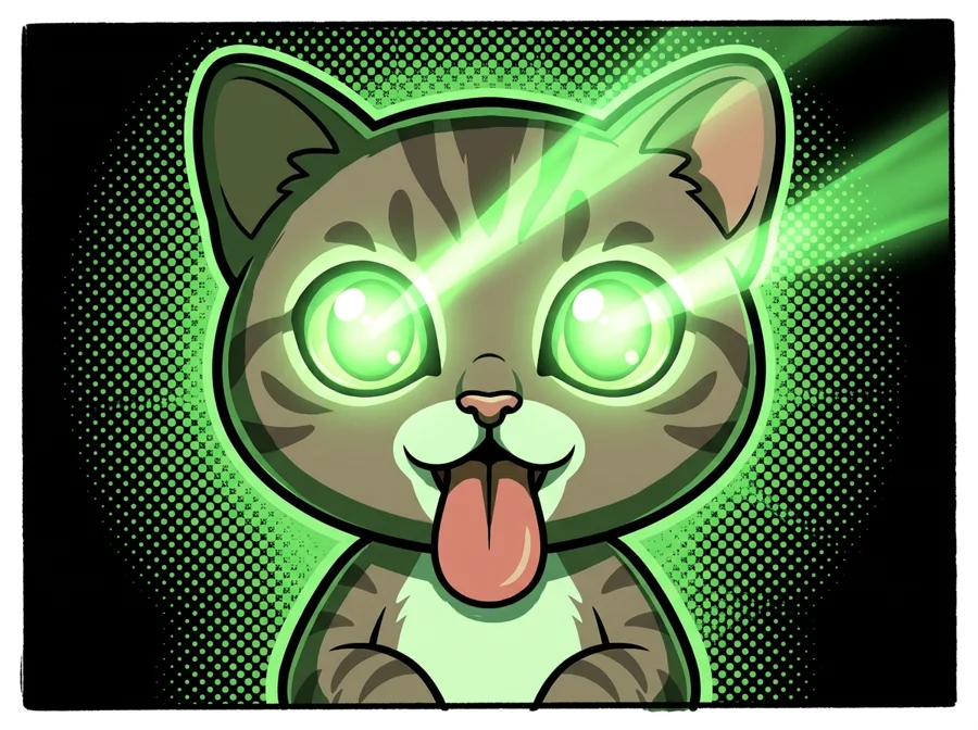 Bub's eyes glowing bright green